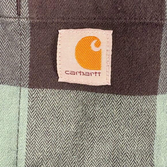 MEN'S Carhart Shirt Rugged Flex Relaxed Fit Green Plaid Button-Down Flannel L - Picture 3 of 5